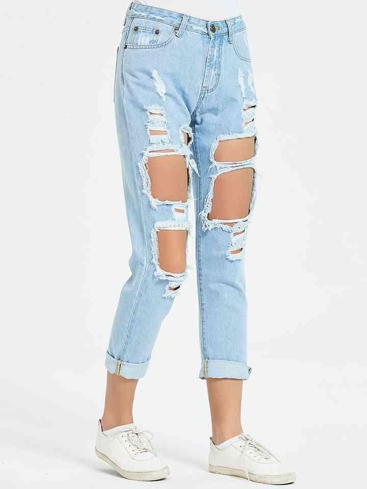 Buttoned Distressed Cropped Jeans - Immenzive