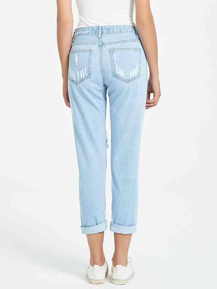 Buttoned Distressed Cropped Jeans - Immenzive