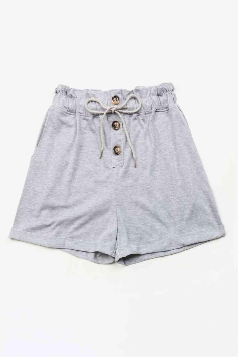 Buttoned Drawstring Waist Cuffed Shorts - Immenzive