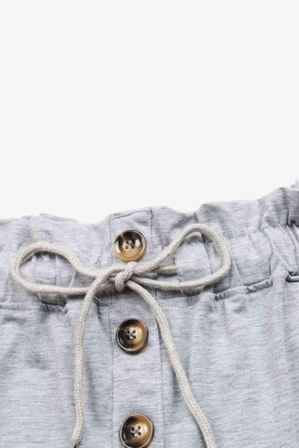 Buttoned Drawstring Waist Cuffed Shorts - Immenzive