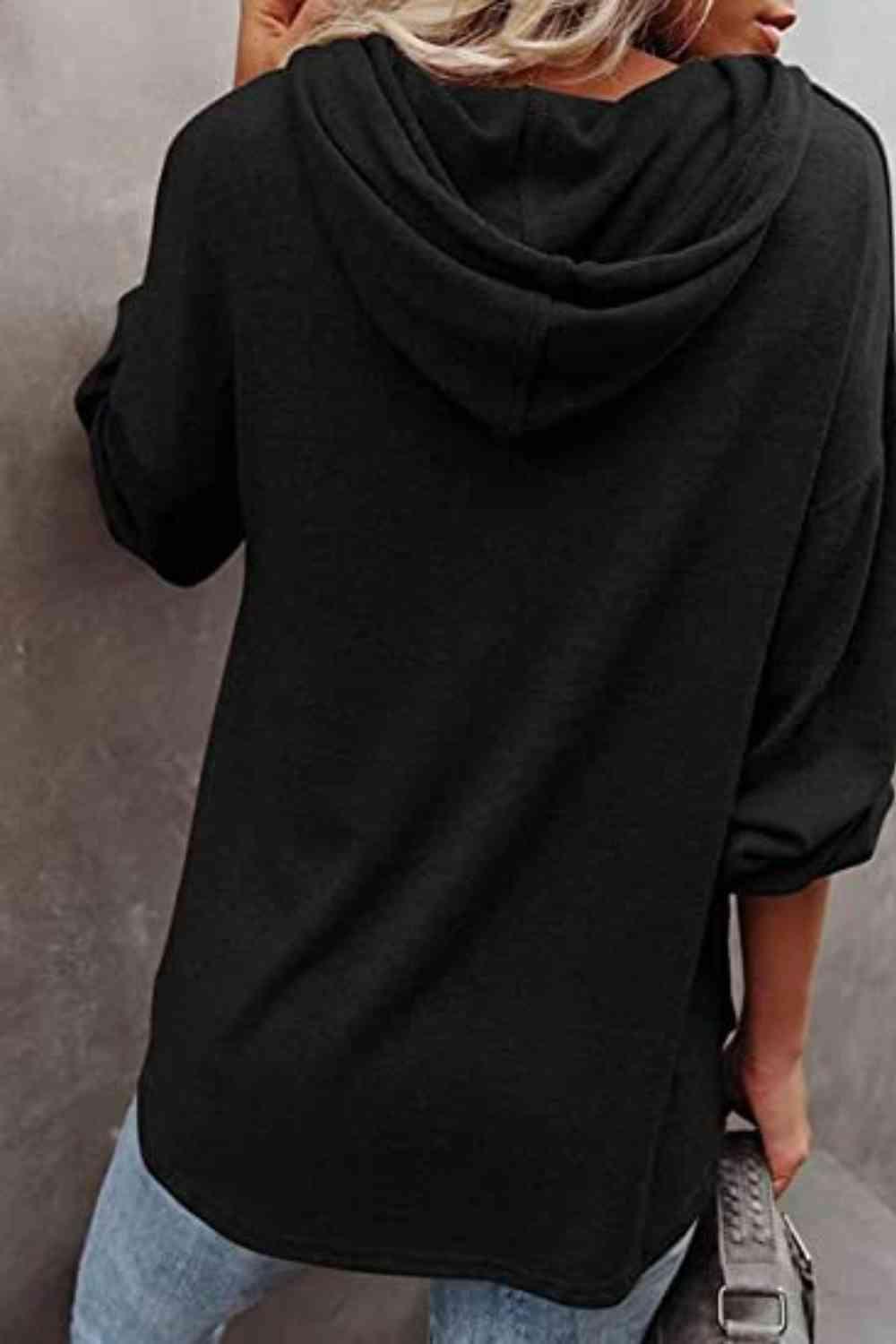Buttoned Drop Shoulder Hoodie - Immenzive
