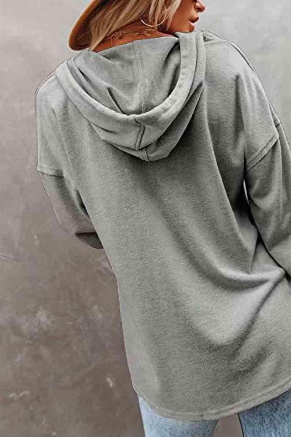 Buttoned Drop Shoulder Hoodie - Immenzive