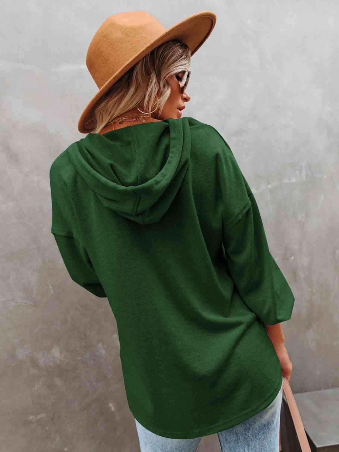 Buttoned Drop Shoulder Hoodie - Immenzive