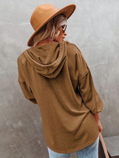 Buttoned Drop Shoulder Hoodie - Immenzive