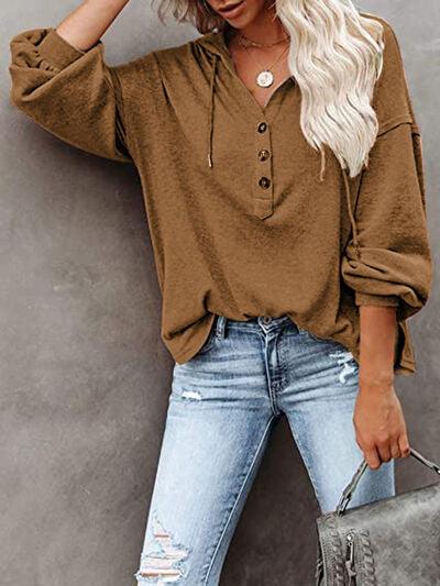 Buttoned Drop Shoulder Hoodie - Immenzive