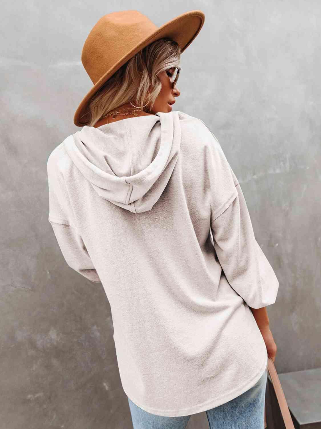 Buttoned Drop Shoulder Hoodie - Immenzive