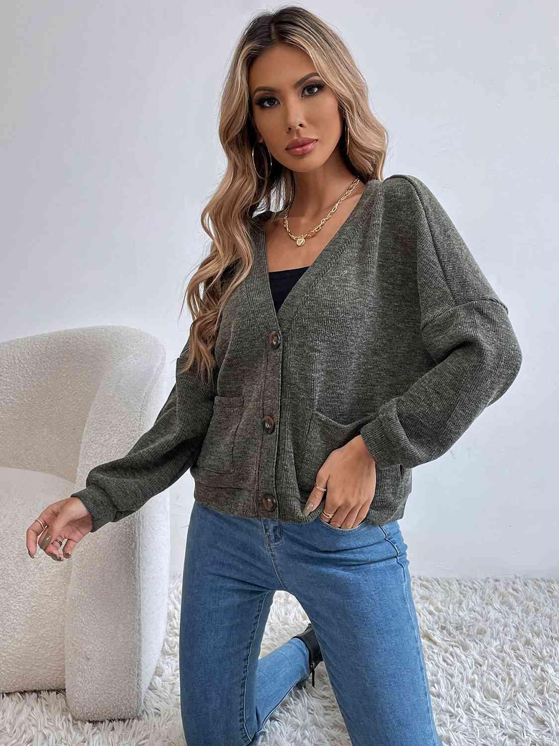 Buttoned Long Sleeve Cardigan - Immenzive
