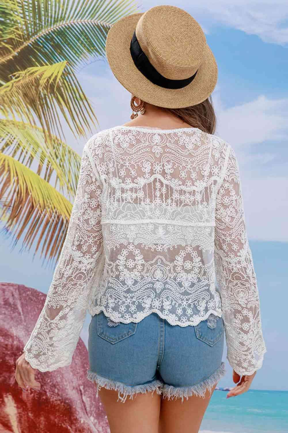 Buttoned Sheer Lace Cover Up - Immenzive