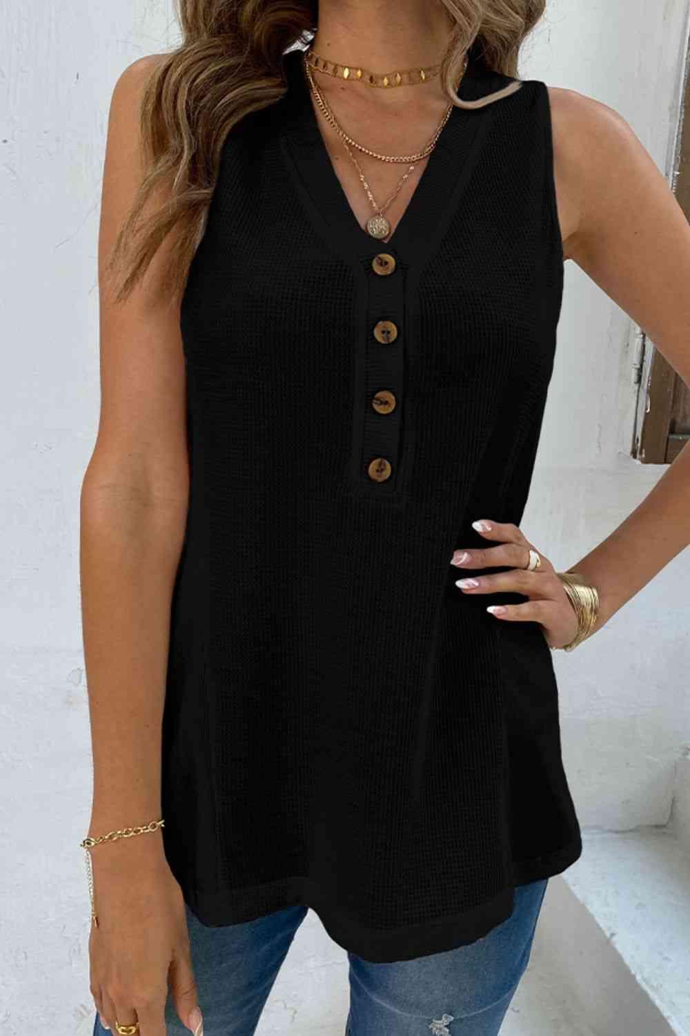 Buttoned V-Neck Tank - Immenzive