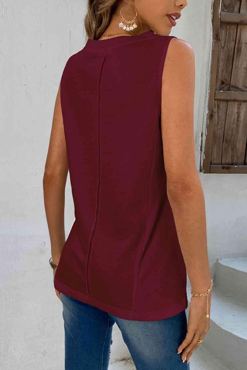 Buttoned V-Neck Tank - Immenzive