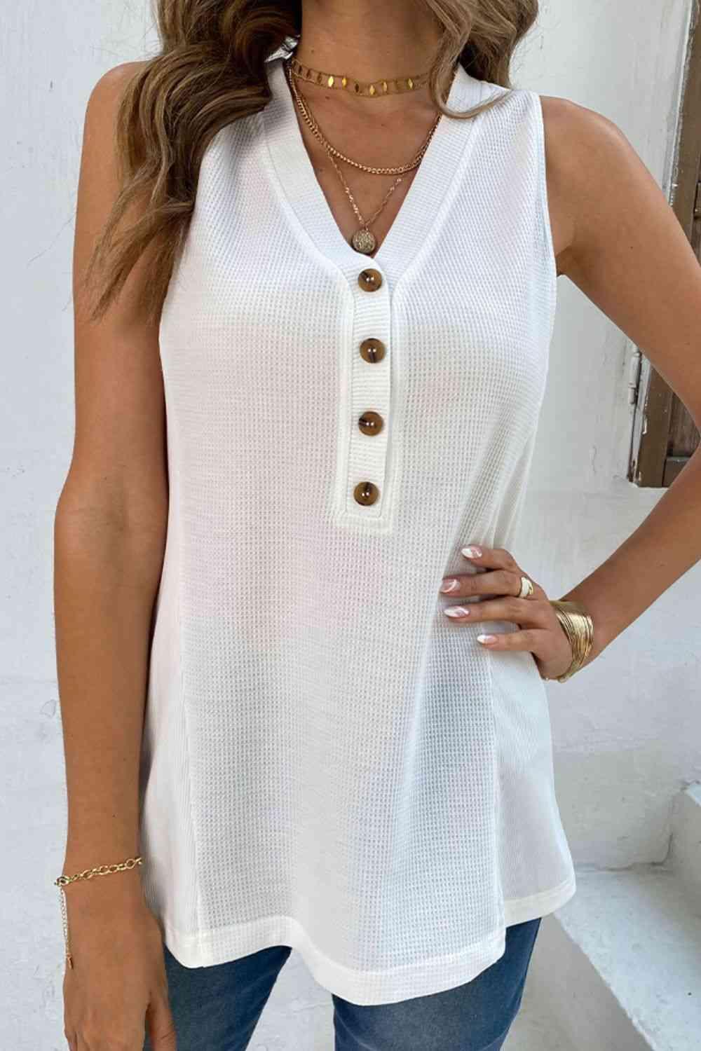 Buttoned V-Neck Tank - Immenzive