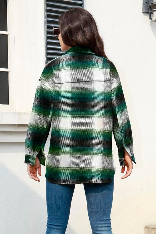 Plaid Button Up Collared Neck Jacket - Immenzive