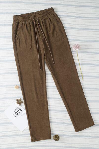 Drawstring Straight Pants with Pockets - Immenzive
