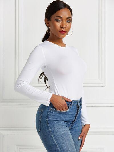 Round Neck Long Sleeve Bodysuit - Immenzive