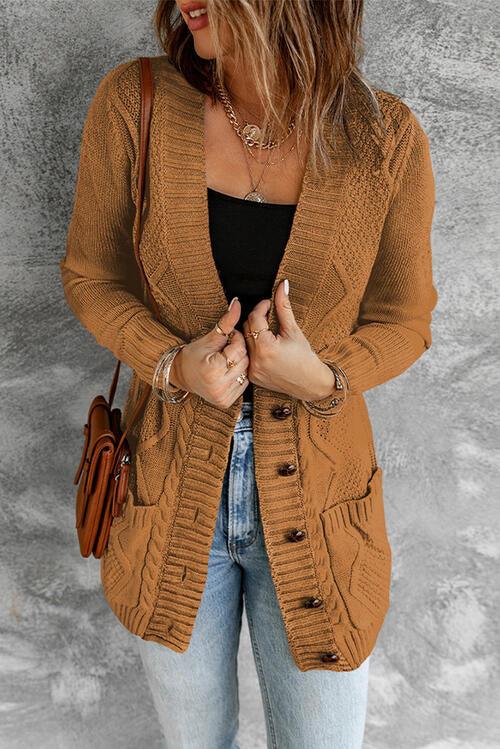 Cable Knit Button Up Long Sleeve Cardigan - Immenzive