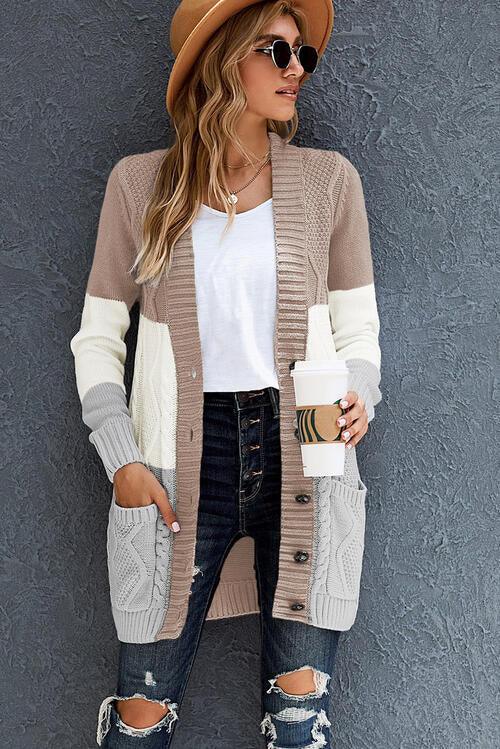 Cable Knit Button Up Long Sleeve Cardigan - Immenzive