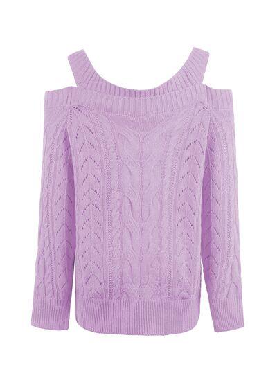 Cable-Knit Openwork Sweetheart Neck Sweater - Immenzive