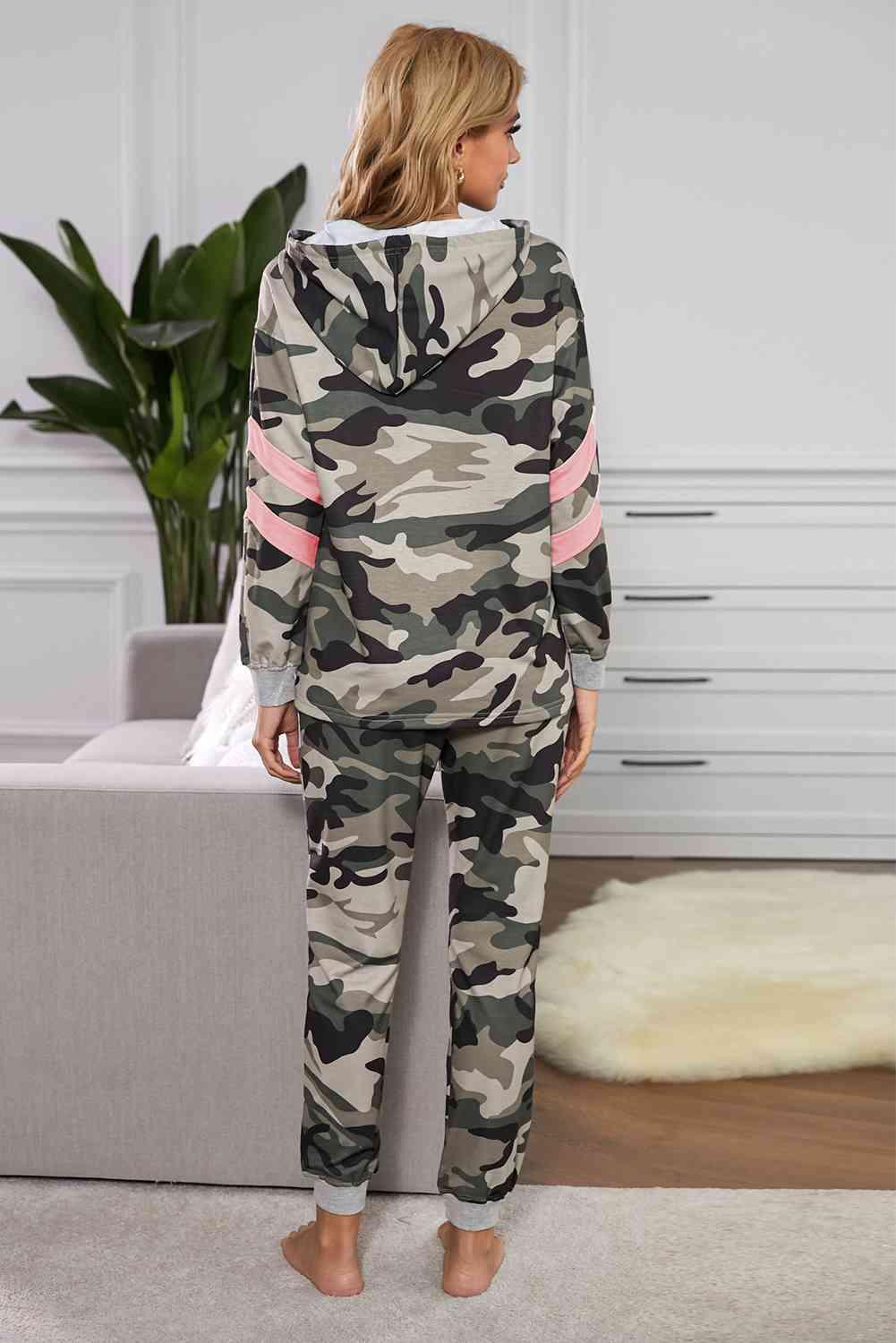 Camouflage Contrast Detail Hoodie and Joggers Lounge Set - Immenzive