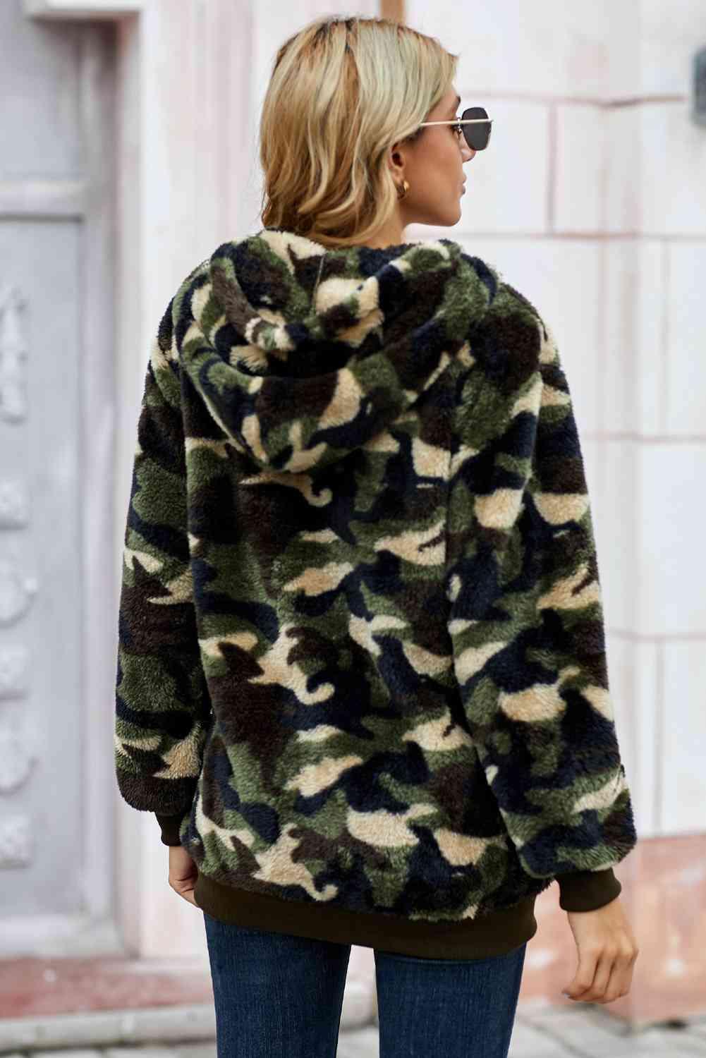 Camouflage Half Zip Fuzzy Hoodie - Immenzive