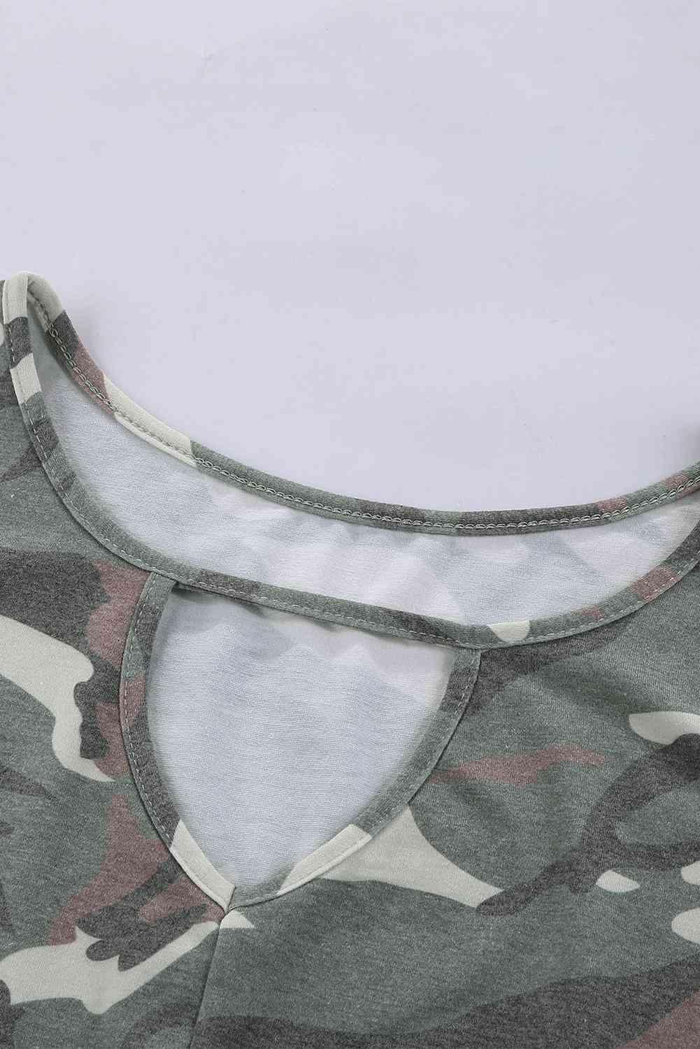 Camouflage Print Cutout Hem Detail Tank - Immenzive