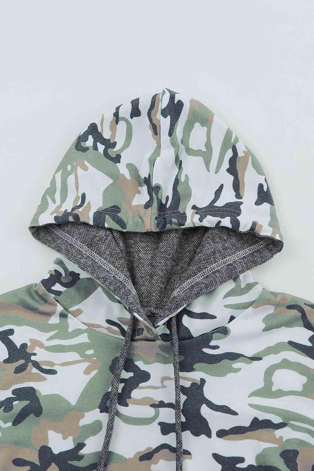 Camouflage Sequin Drawstring Hoodie - Immenzive