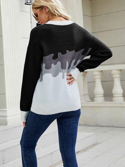 Color Block Dropped Shoulder Sweater - Immenzive