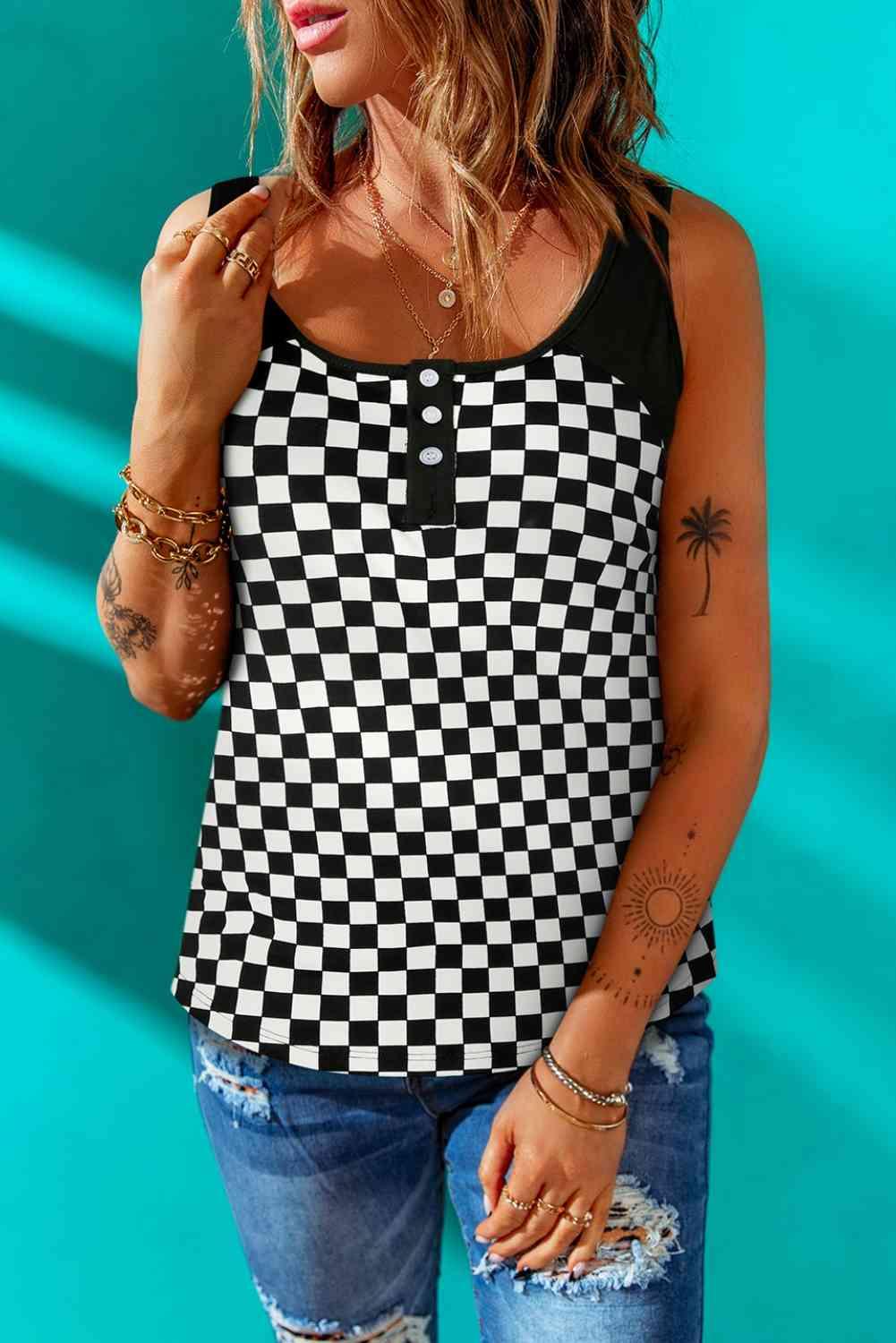 Checkered Buttoned Tank - Immenzive