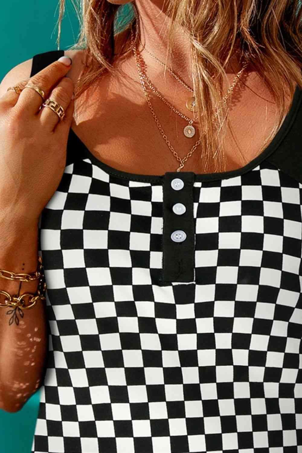 Checkered Buttoned Tank - Immenzive