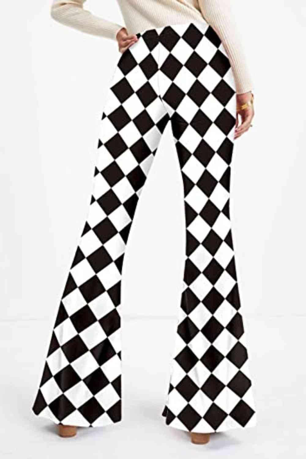 Checkered Flare Leg Pants - Immenzive