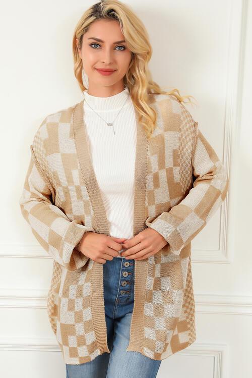 Checkered Open Front Cardigan - Immenzive