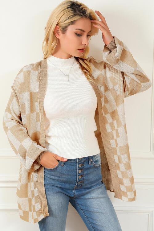 Checkered Open Front Cardigan - Immenzive