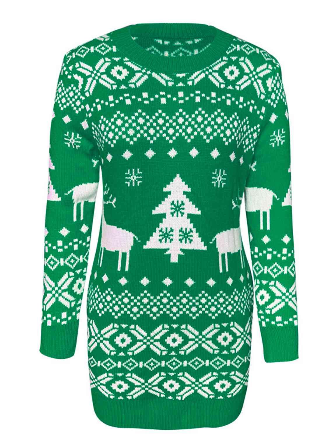 Christmas Element Round Neck Mini Sweater Dress - Immenzive