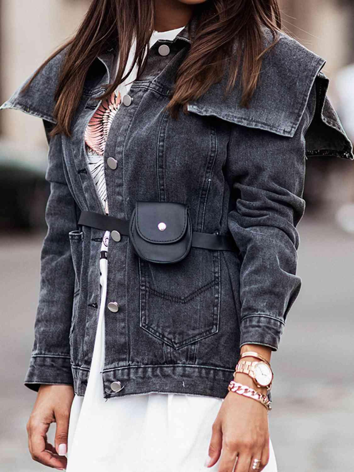 Collared Neck Button Down Denim Jacket - Immenzive