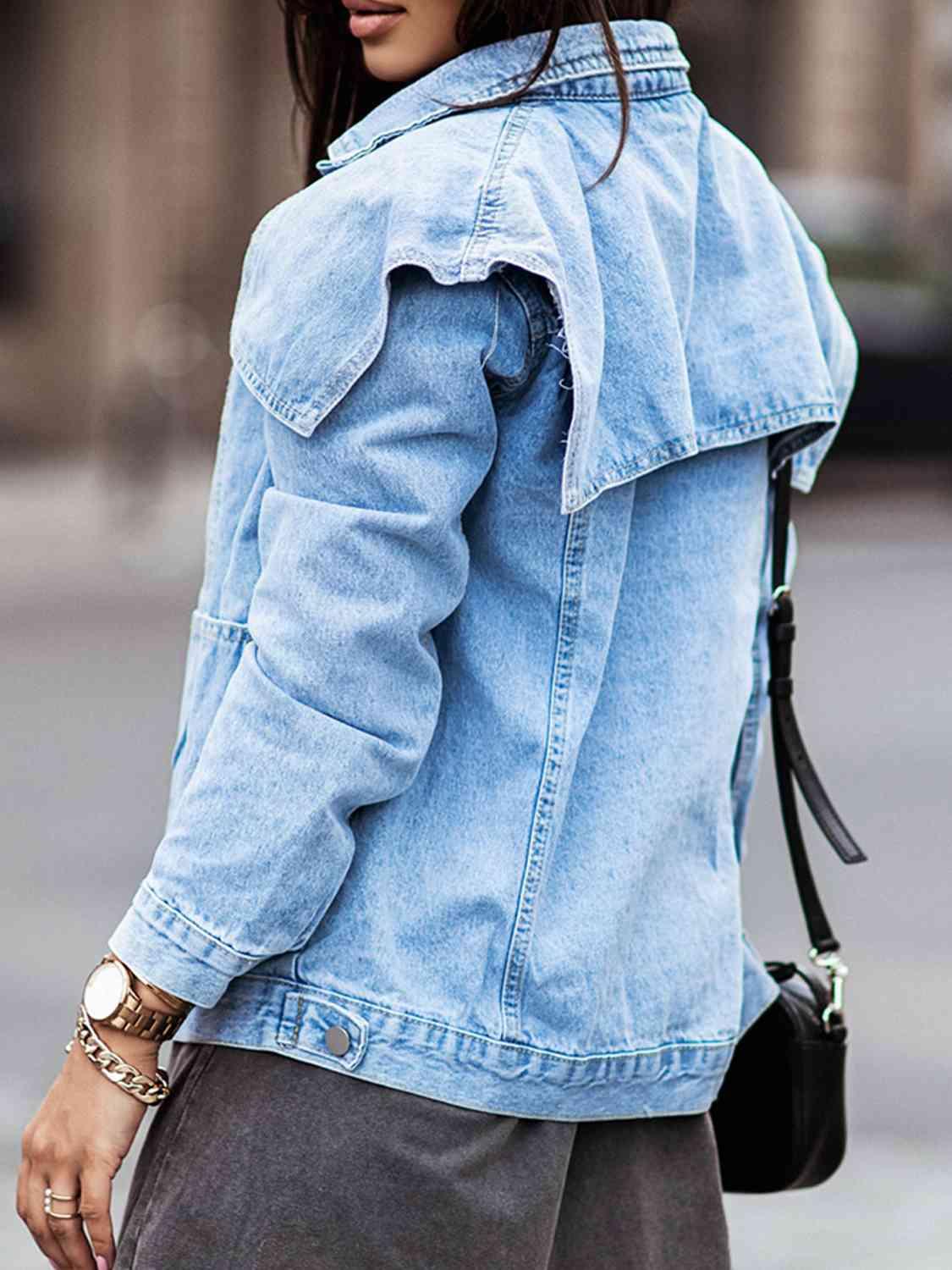 Collared Neck Button Down Denim Jacket - Immenzive