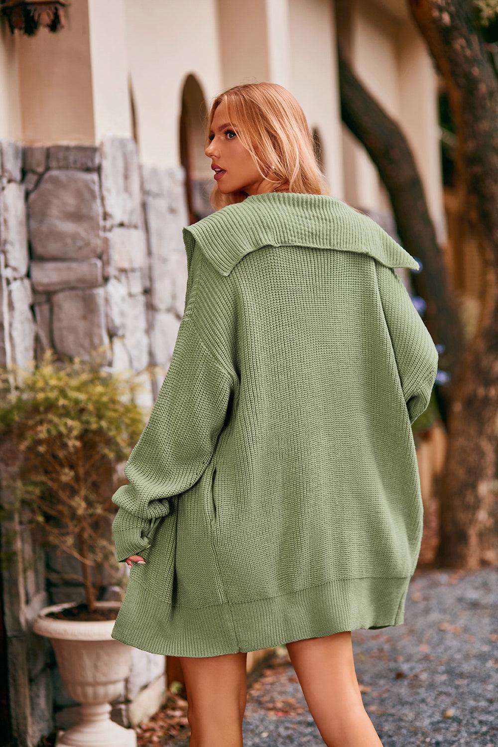 Collared Neck Button-Up Cardigan with Pockets - Immenzive