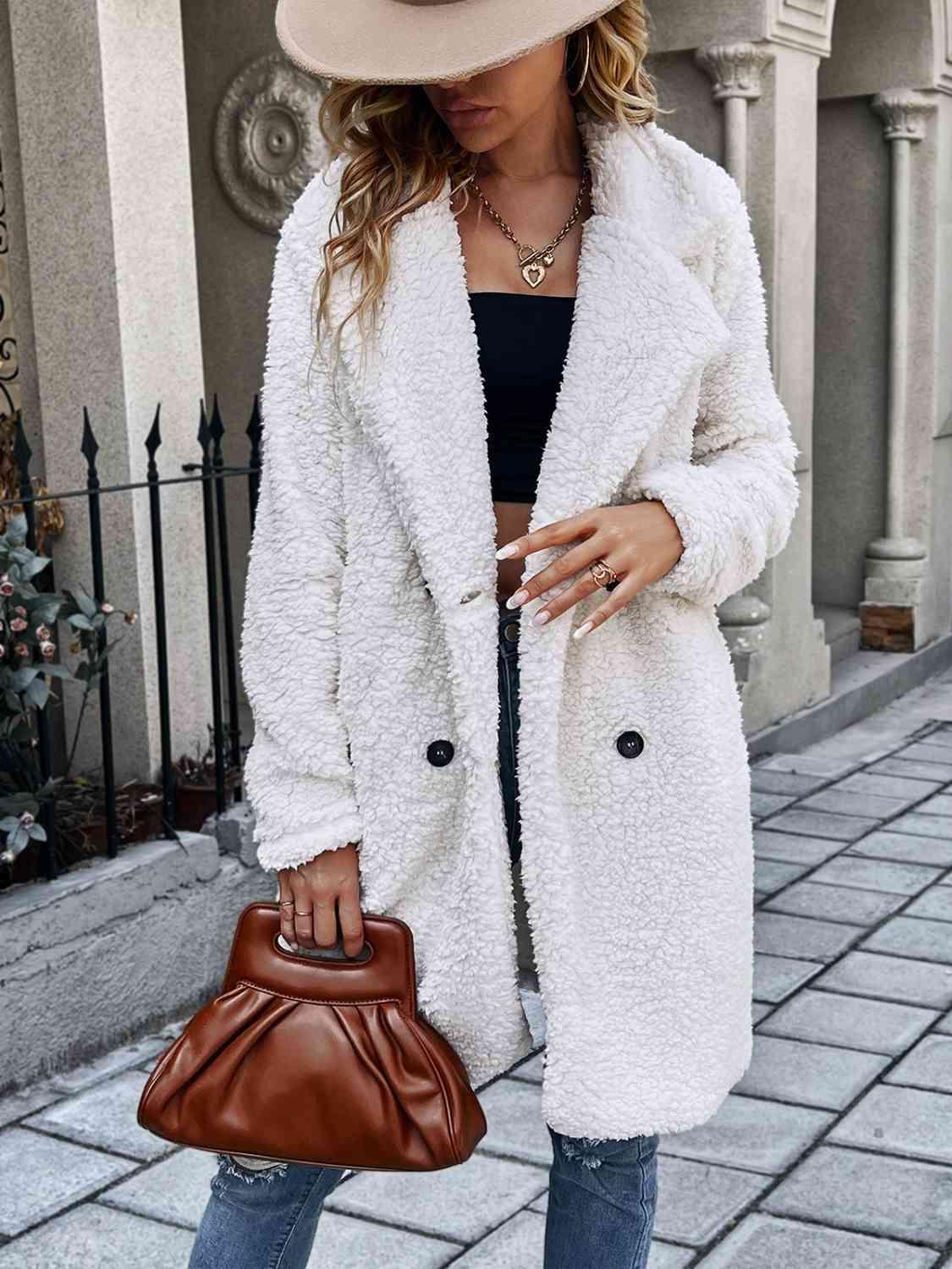 Collared Neck Buttoned Coat with Pockets - Immenzive