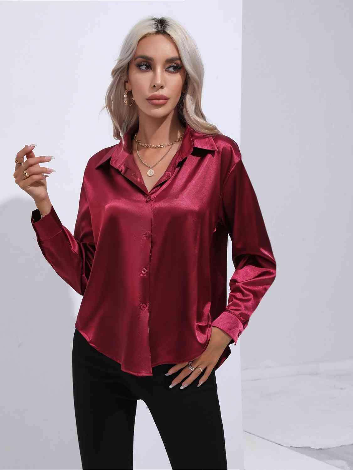 Collared Neck Buttoned Long Sleeve Shirt - Immenzive