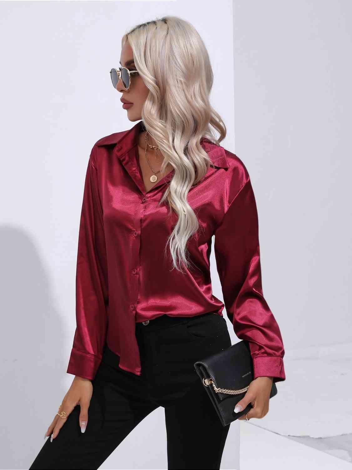 Collared Neck Buttoned Long Sleeve Shirt - Immenzive