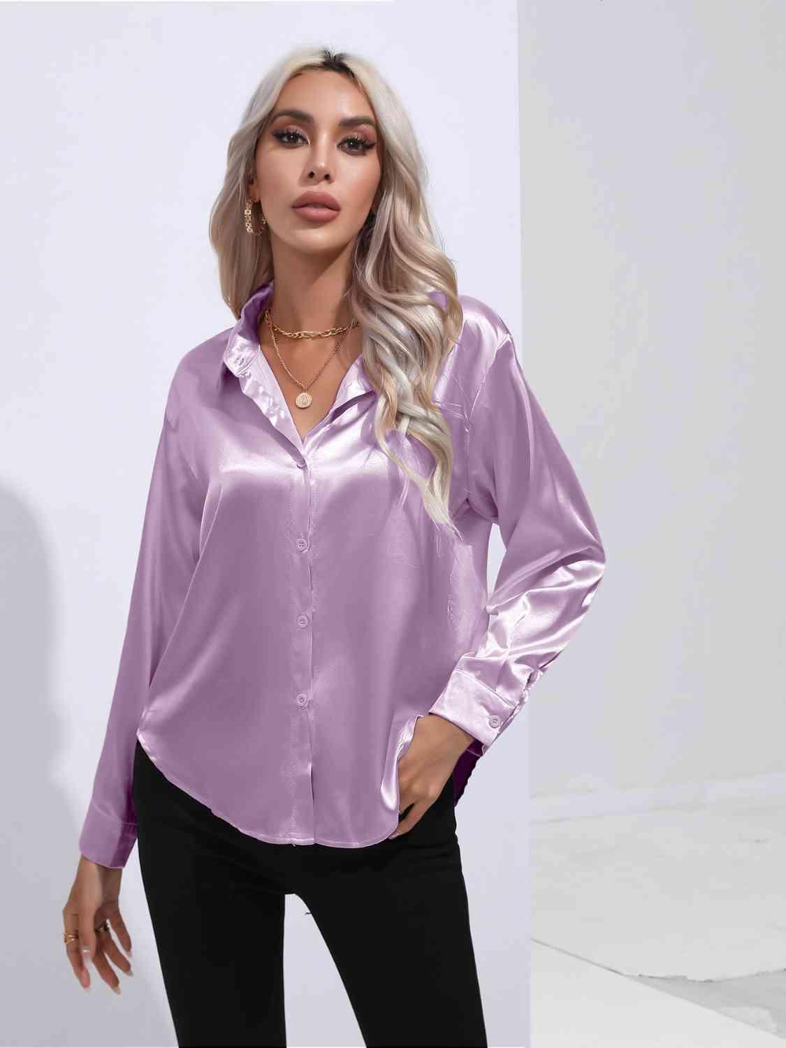 Collared Neck Buttoned Long Sleeve Shirt - Immenzive