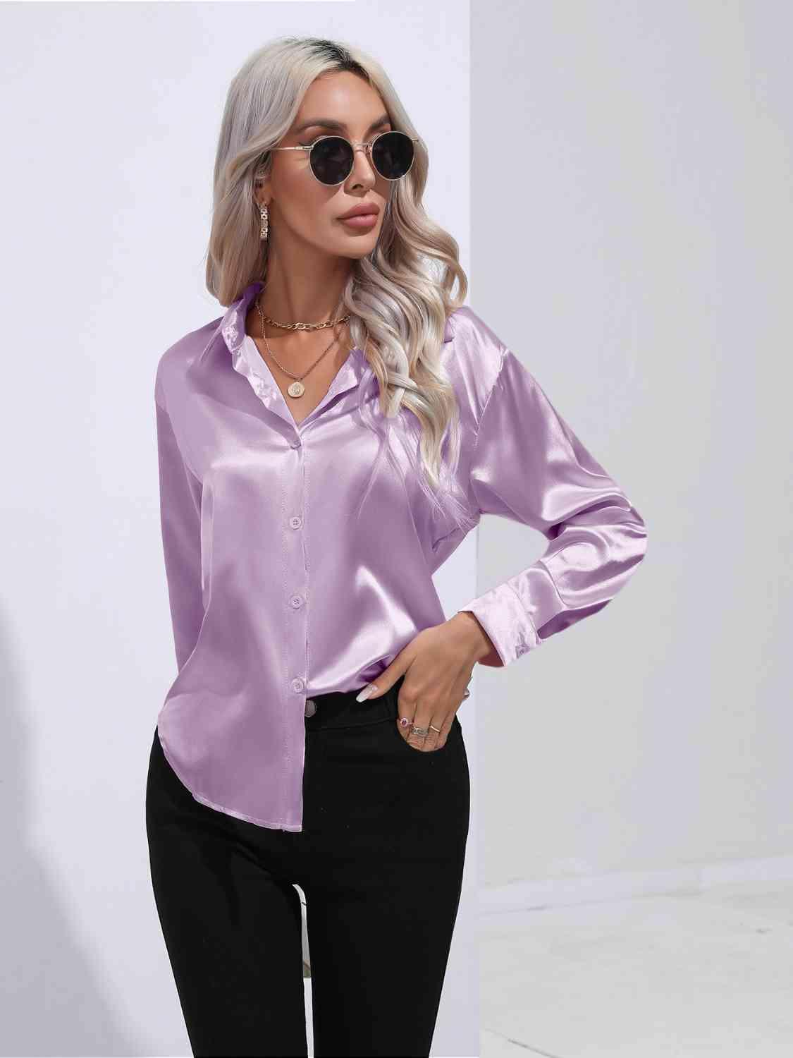 Collared Neck Buttoned Long Sleeve Shirt - Immenzive