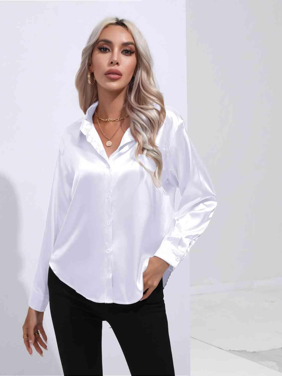 Collared Neck Buttoned Long Sleeve Shirt - Immenzive