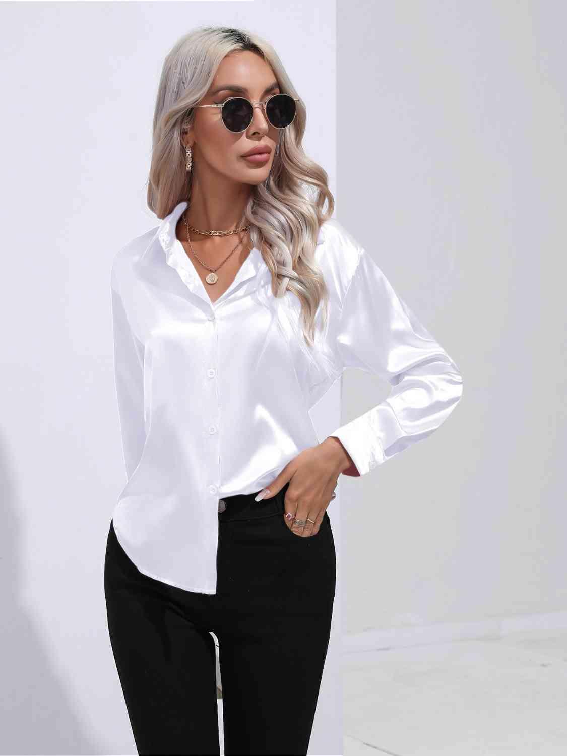 Collared Neck Buttoned Long Sleeve Shirt - Immenzive