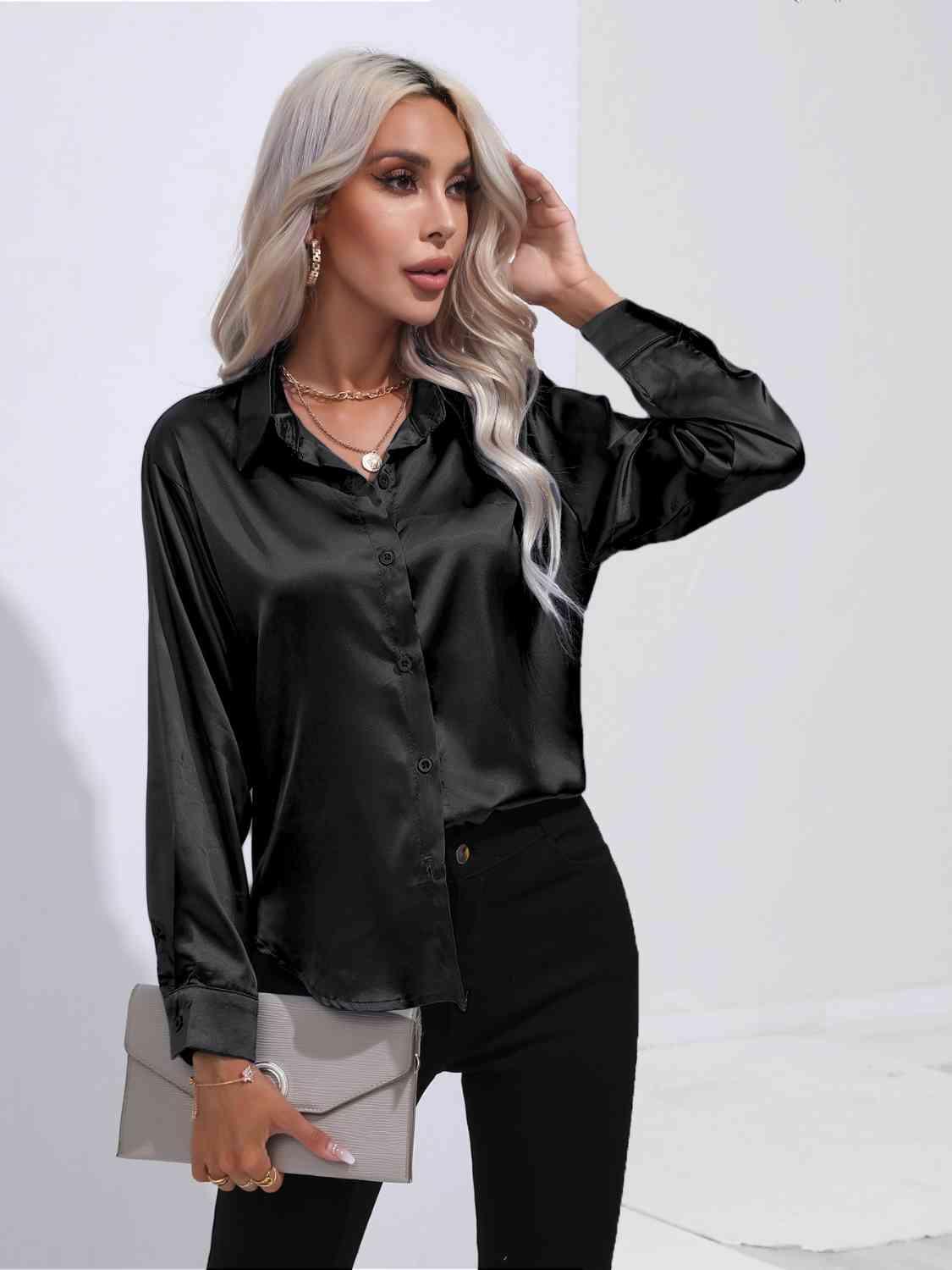 Collared Neck Buttoned Long Sleeve Shirt - Immenzive