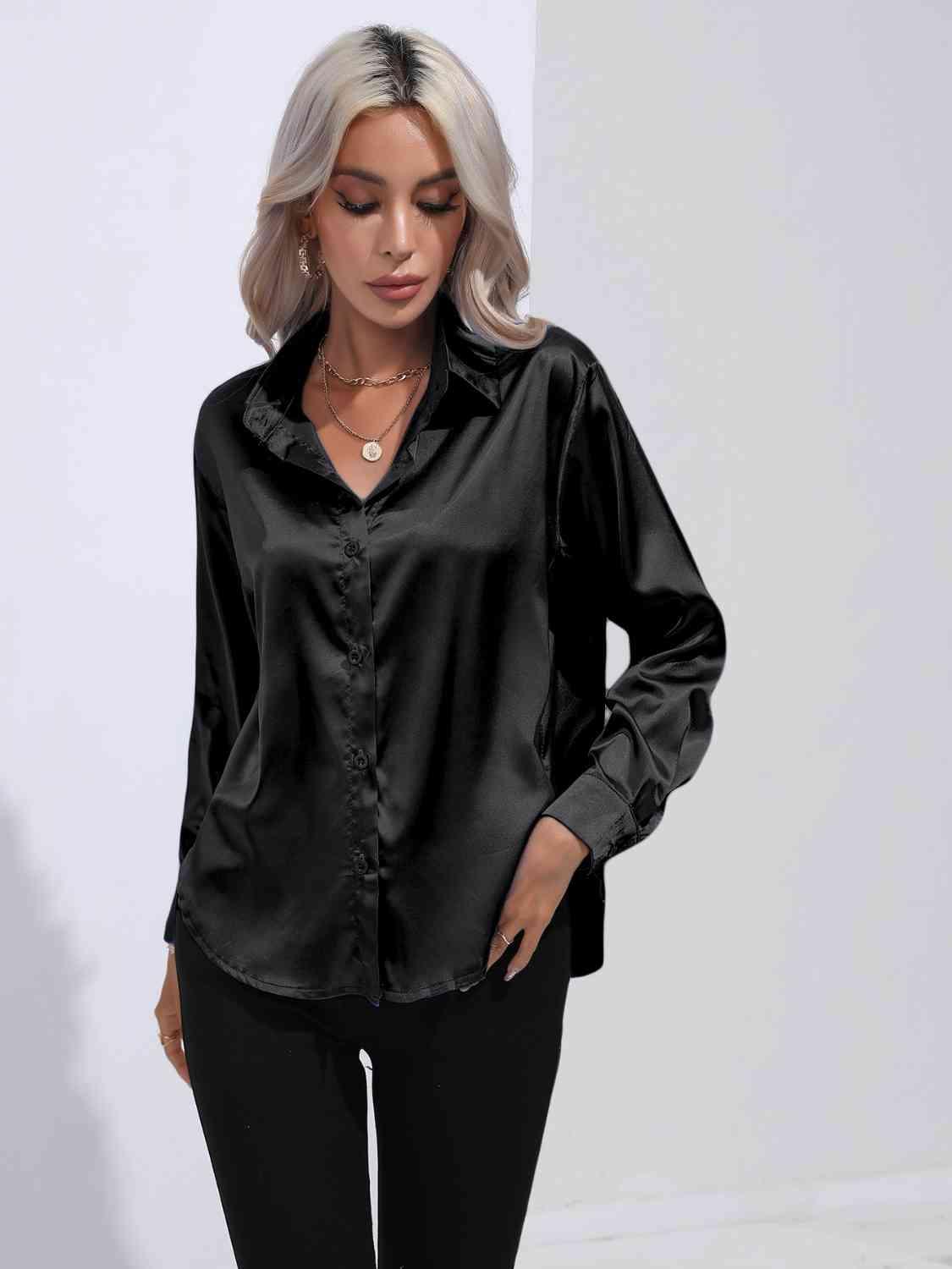 Collared Neck Buttoned Long Sleeve Shirt - Immenzive