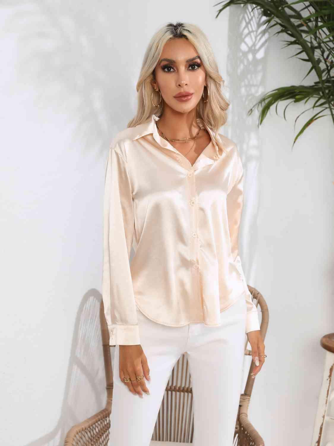 Collared Neck Buttoned Long Sleeve Shirt - Immenzive