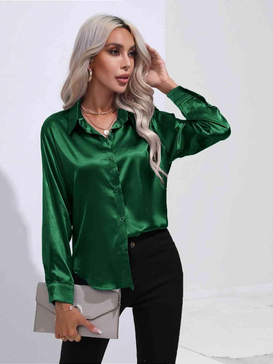 Collared Neck Buttoned Long Sleeve Shirt - Immenzive