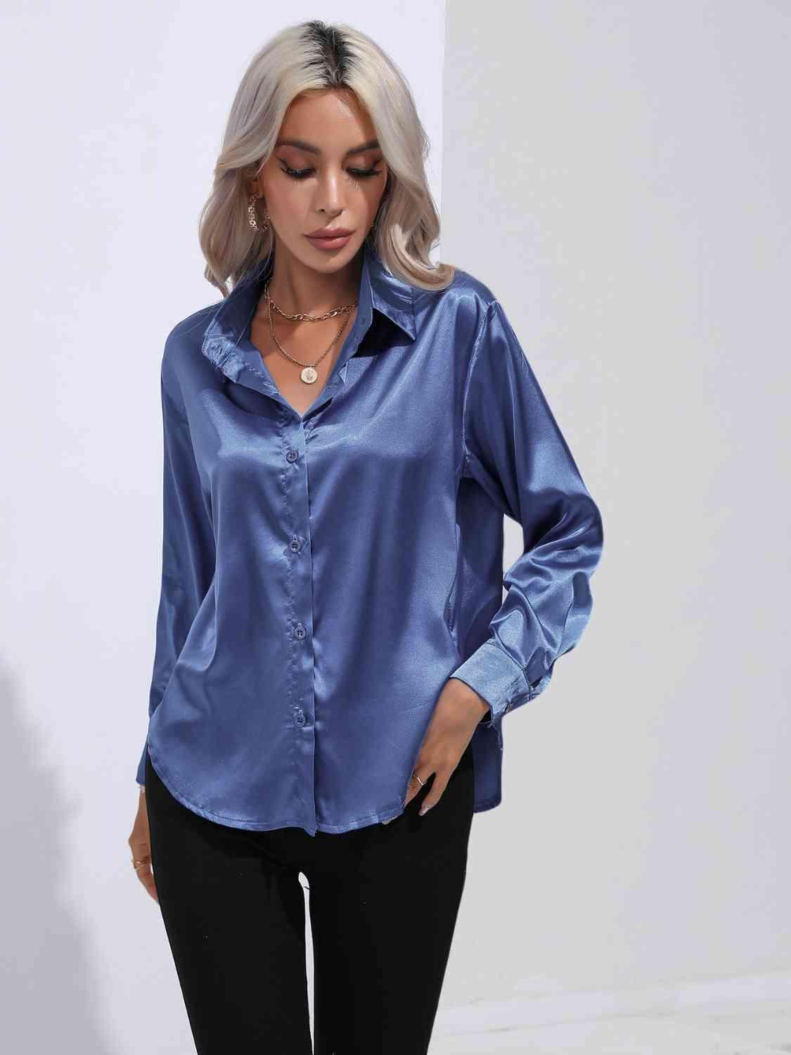 Collared Neck Buttoned Long Sleeve Shirt - Immenzive