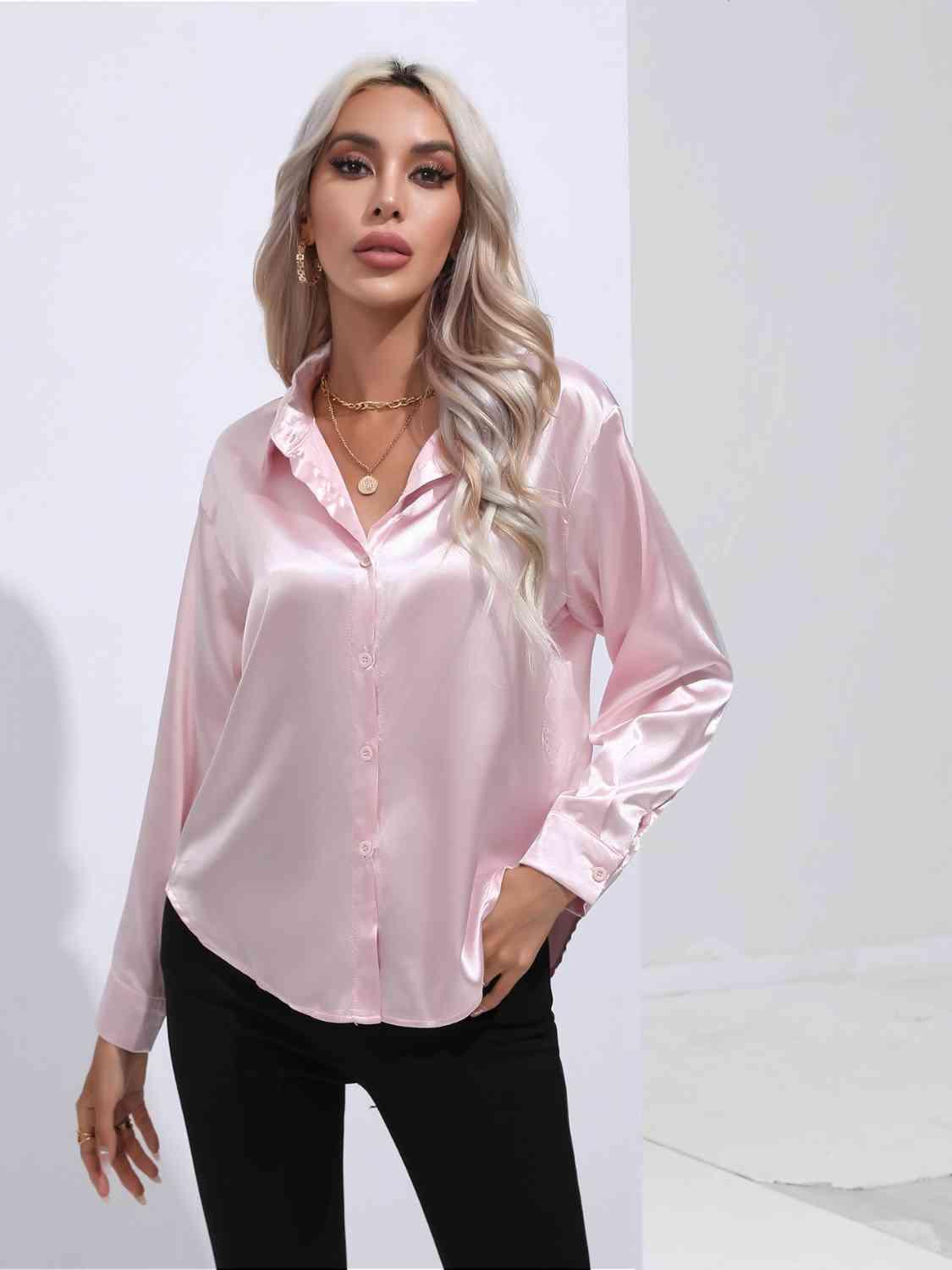 Collared Neck Buttoned Long Sleeve Shirt - Immenzive