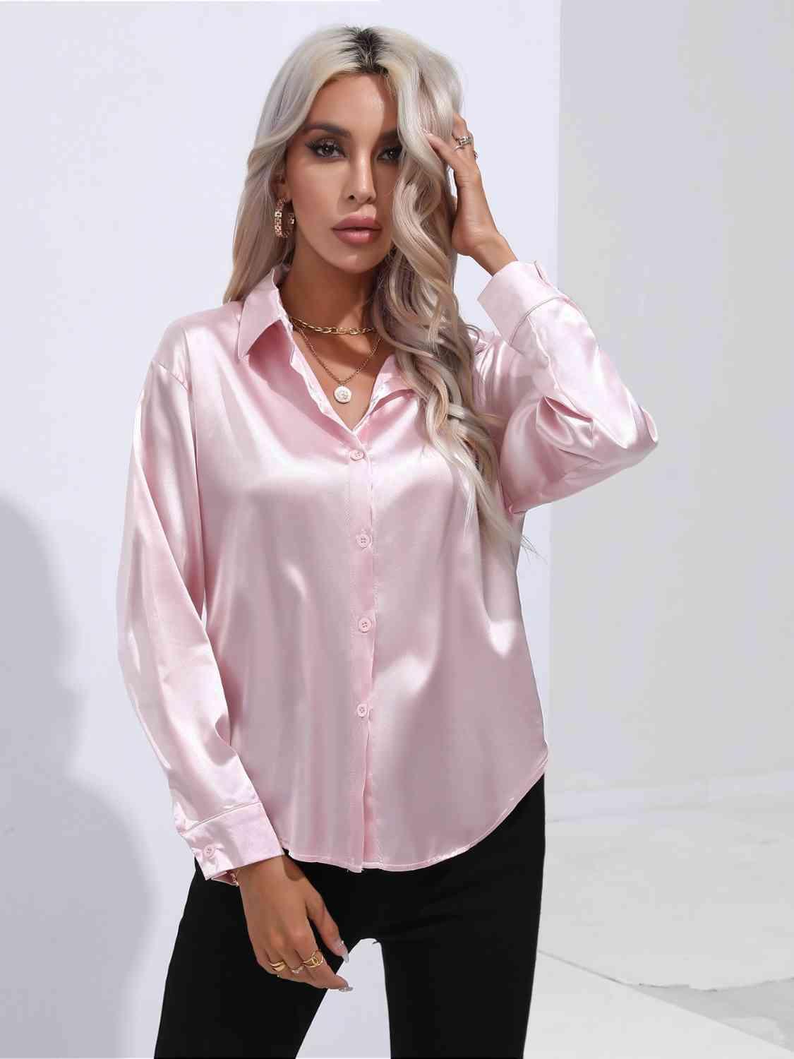 Collared Neck Buttoned Long Sleeve Shirt - Immenzive