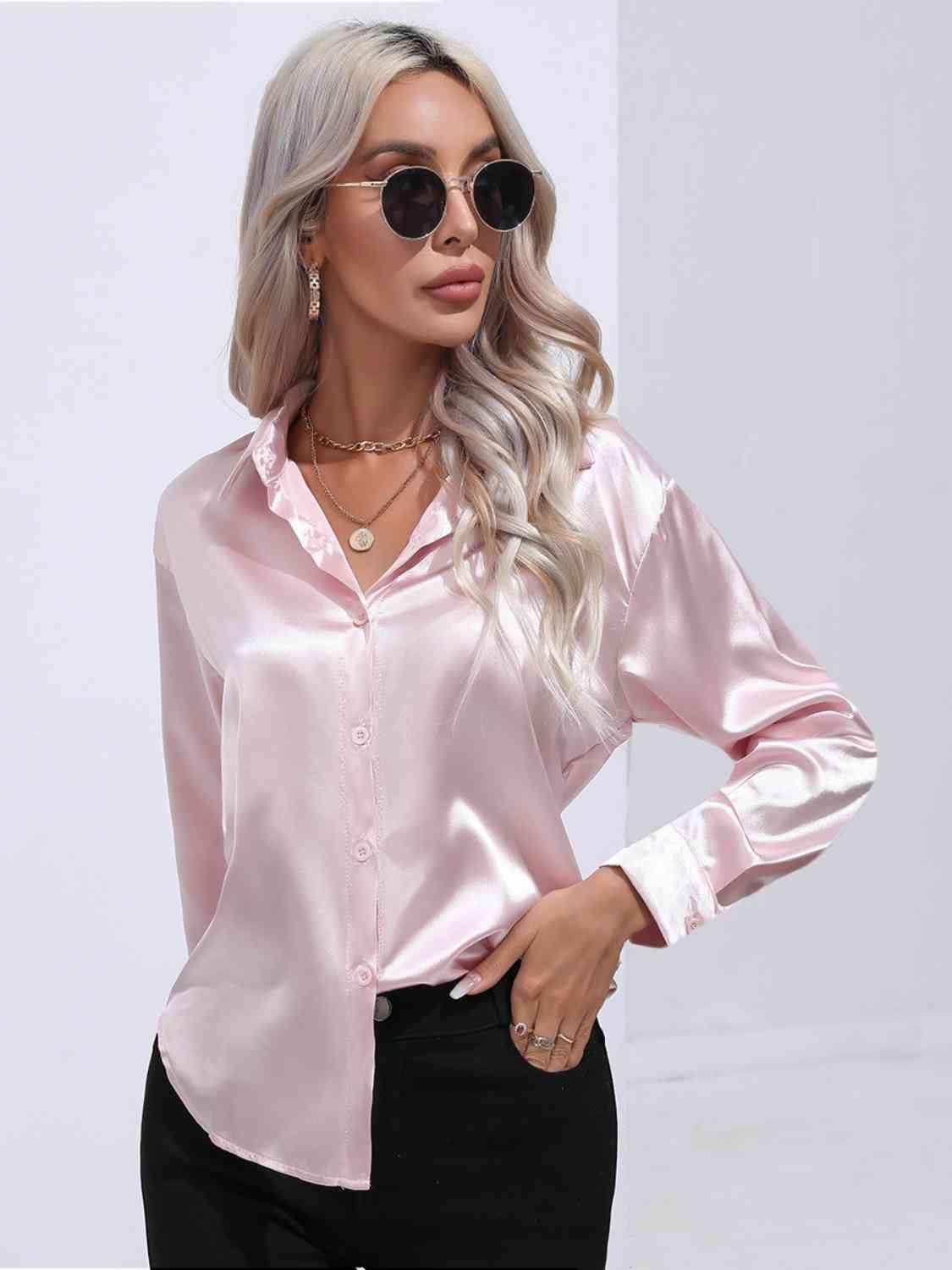 Collared Neck Buttoned Long Sleeve Shirt - Immenzive